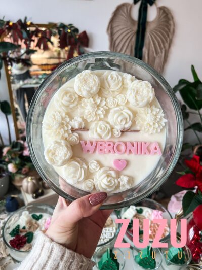 DUŻA ŚWIECA KWIATY NATURALNA