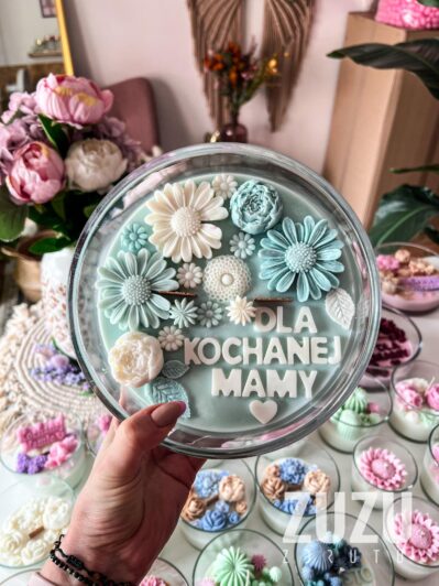 DUŻA ŚWIECZKA W SZKLE ''DLA MAMY'' TURKUS