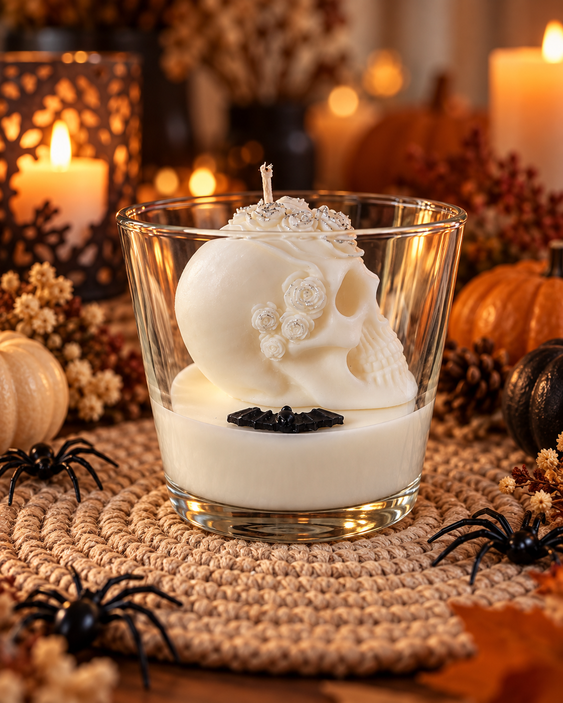 ŚWIECA CZASZKA halloween biała