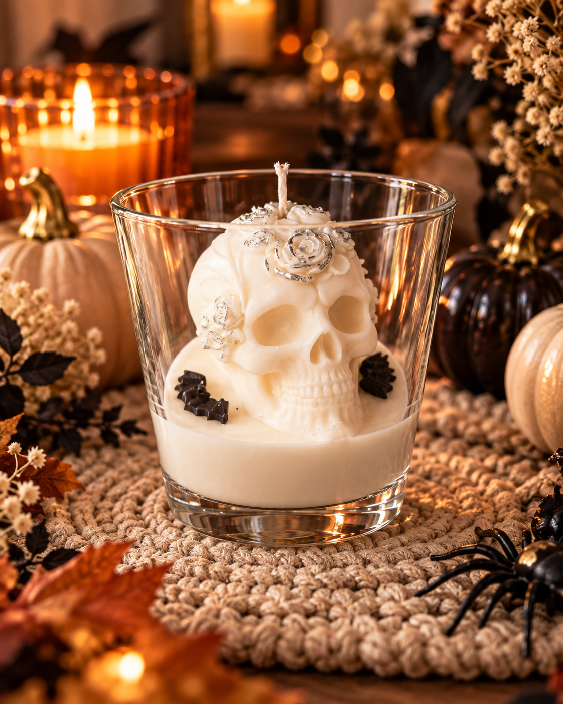 ŚWIECA CZASZKA halloween biała