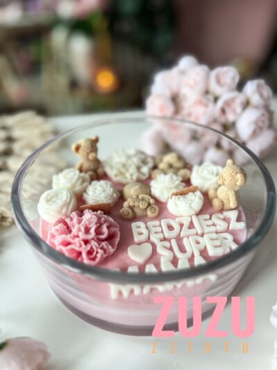 duża świeca misie róż z napisem