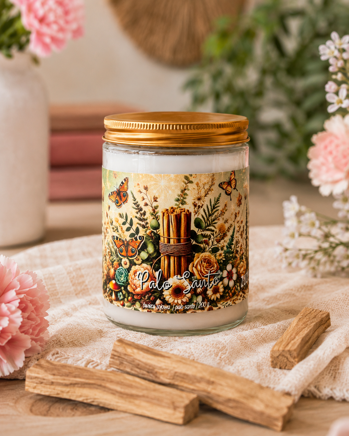 Świeca sojowa w słoiczku palo santo -