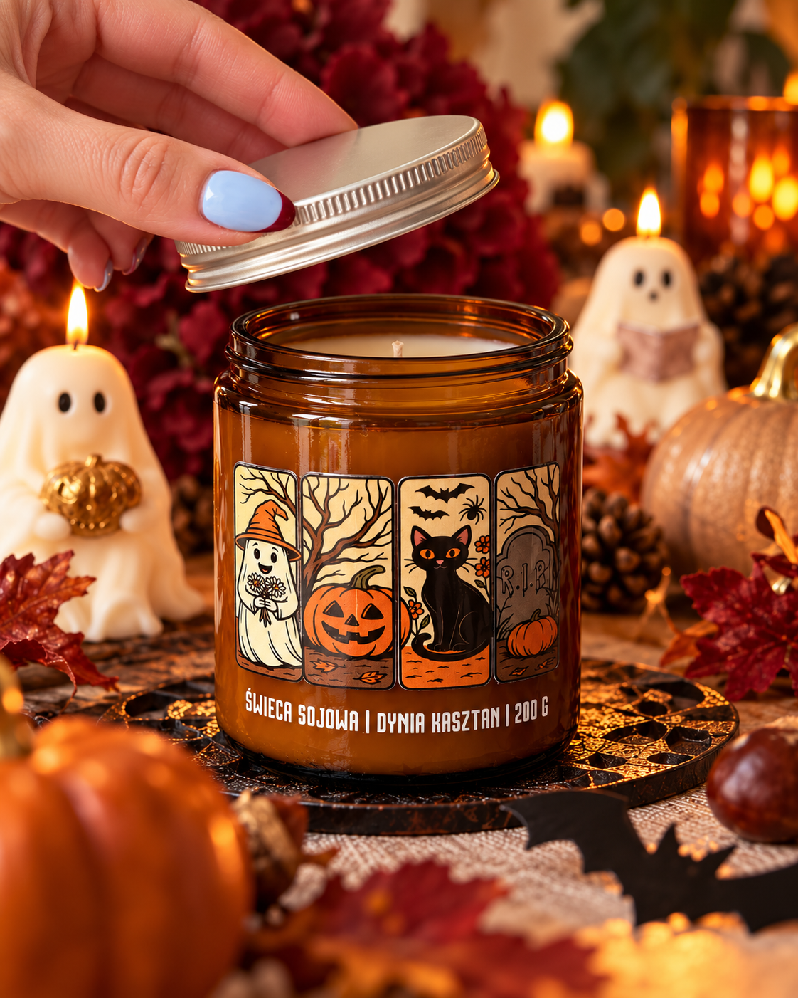 Świeca sojowa halloween dynia z kasztanem
