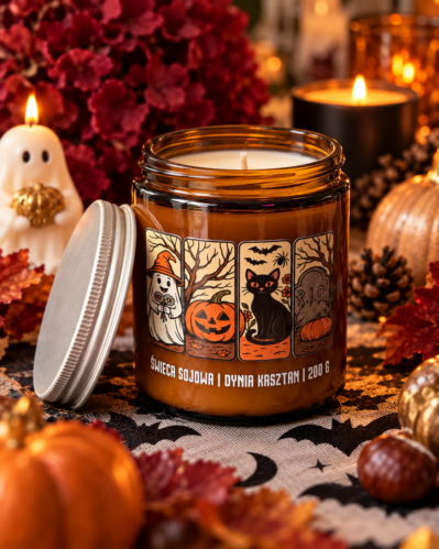 Świeca sojowa halloween dynia z kasztanem