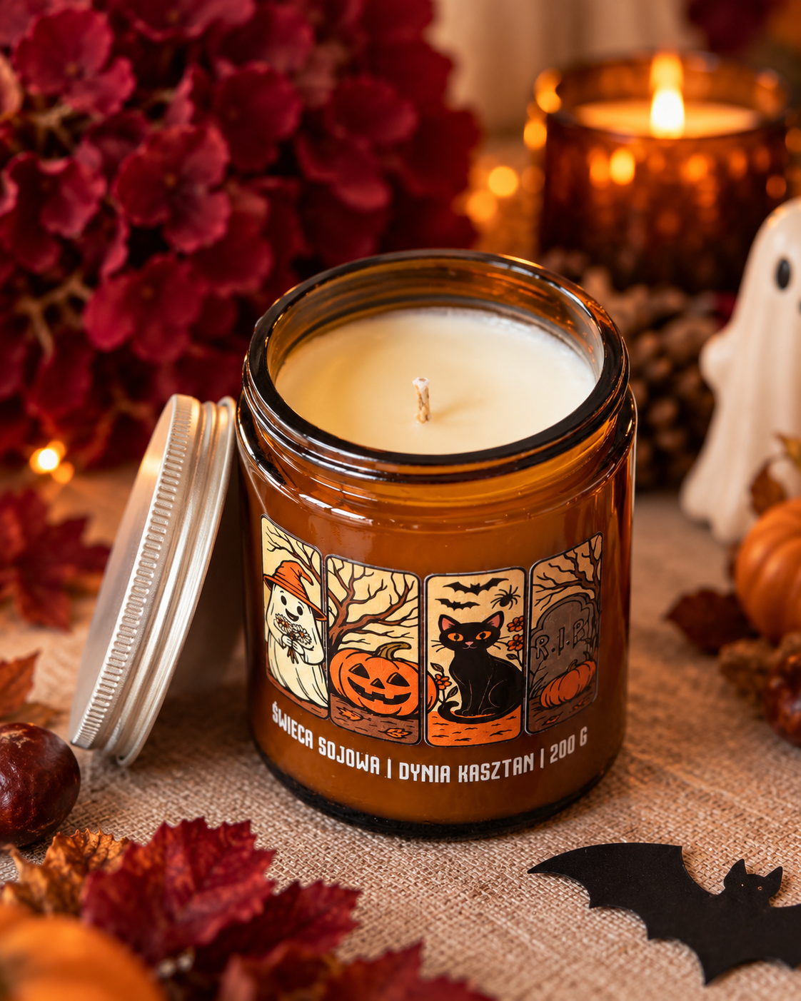 Świeca sojowa halloween dynia z kasztanem
