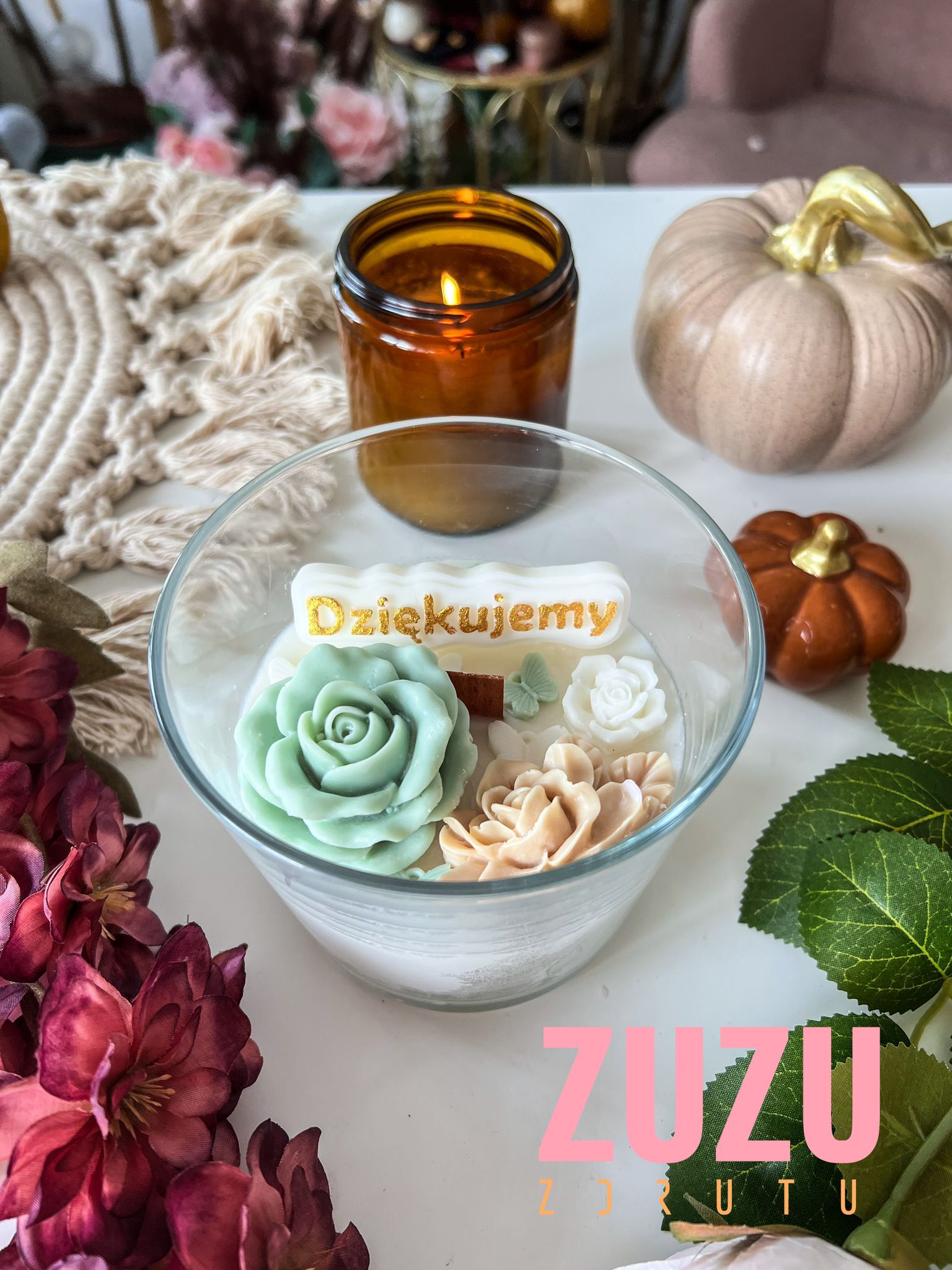 Mała świeca szałwiowa róża