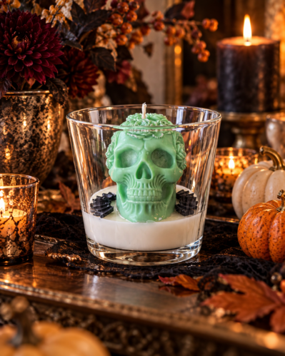 Świeca halloween czaszka zielona