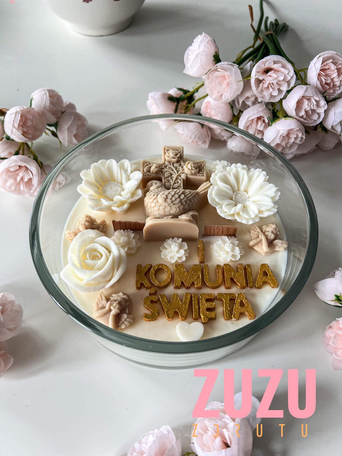 DUŻA ŚWIECA KOMUNIJNA GOŁĄBEK BEŻ