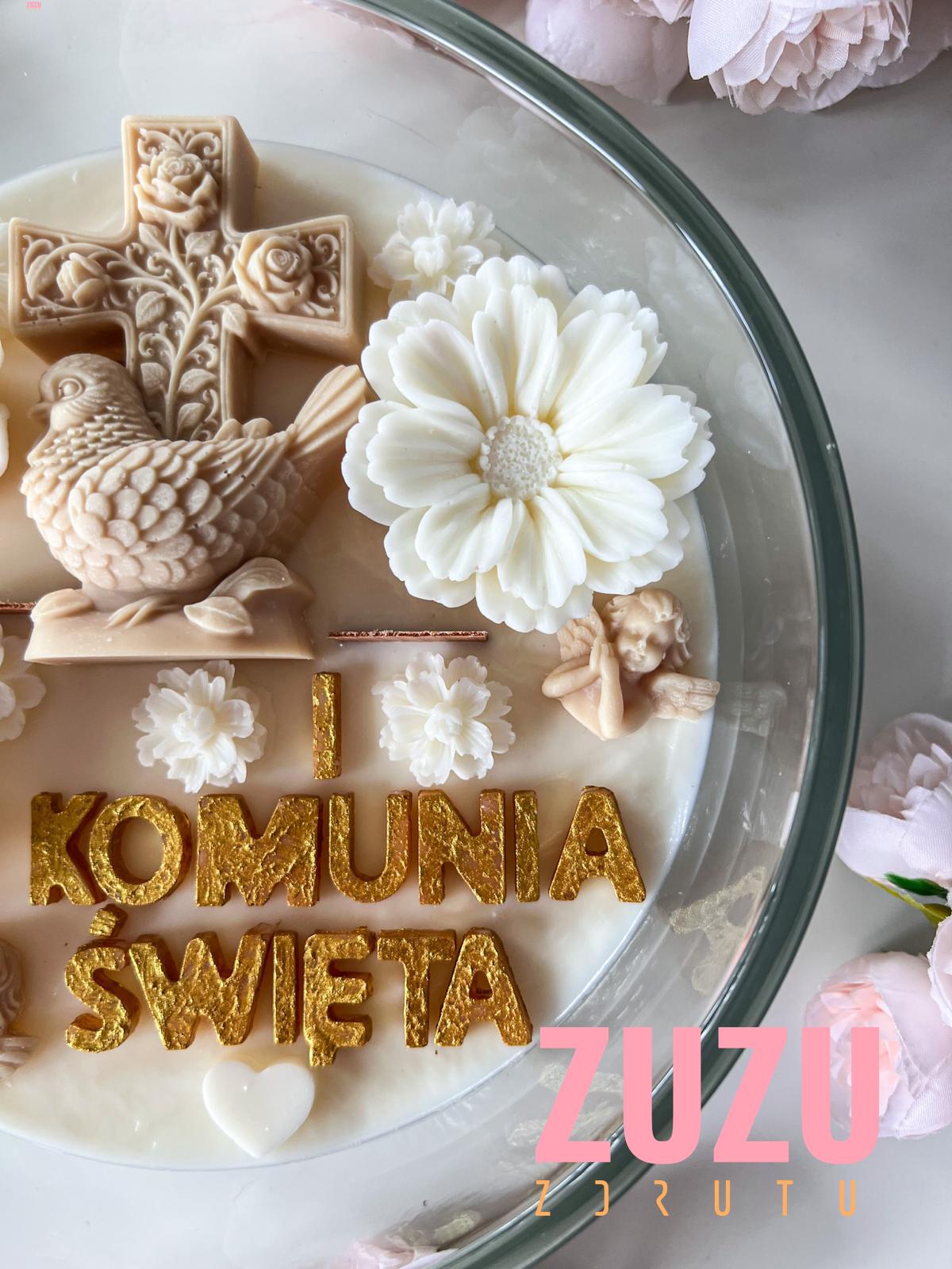 DUŻA ŚWIECA KOMUNIJNA GOŁĄBEK BEŻ