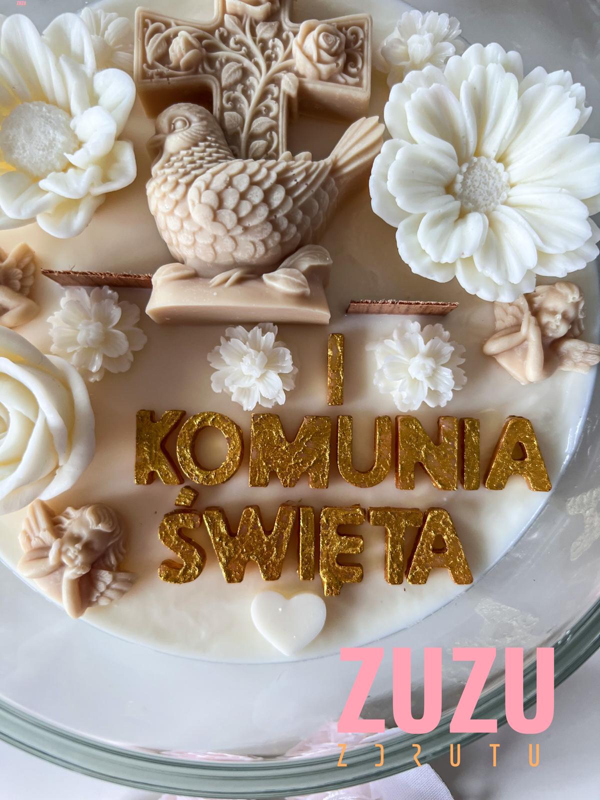 DUŻA ŚWIECA KOMUNIJNA GOŁĄBEK BEŻ