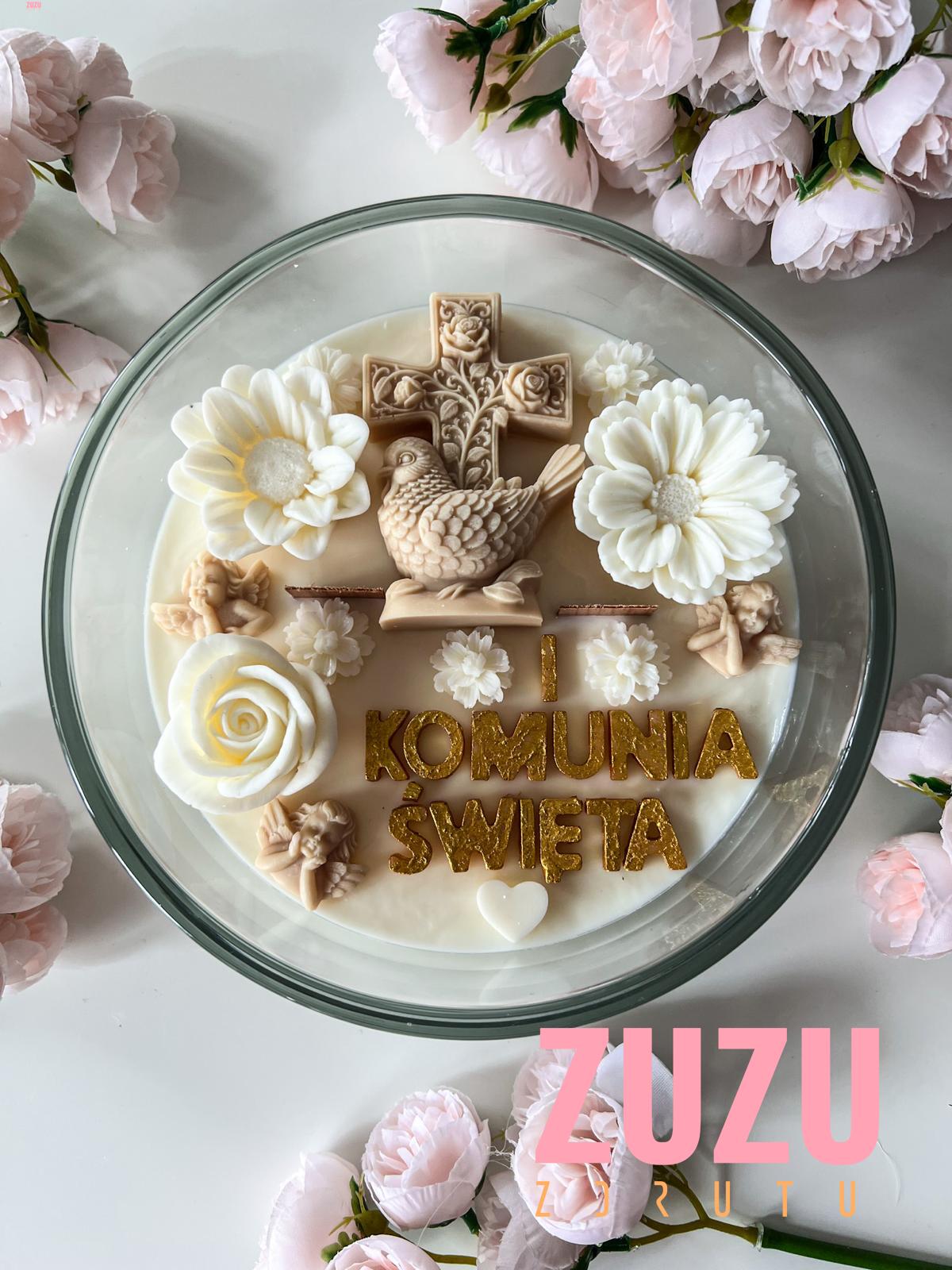 DUŻA ŚWIECA KOMUNIJNA GOŁĄBEK BEŻ