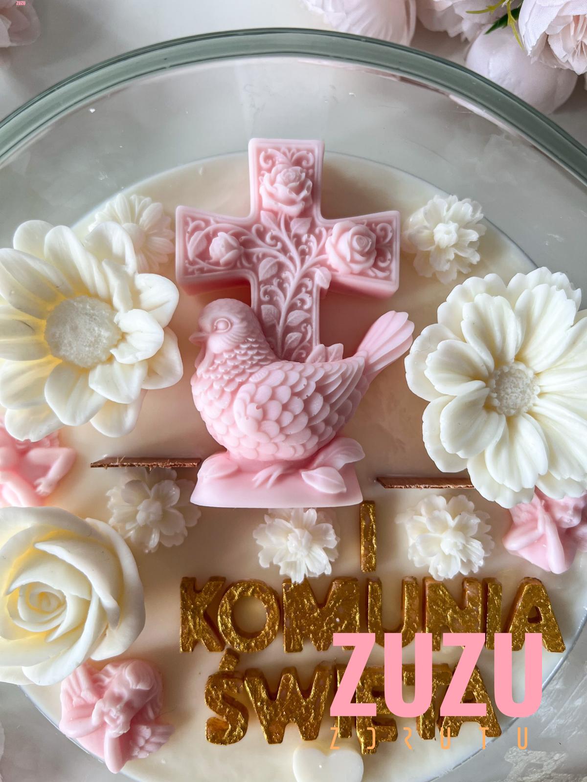Duża świeca komunijna Gołąbek Róż