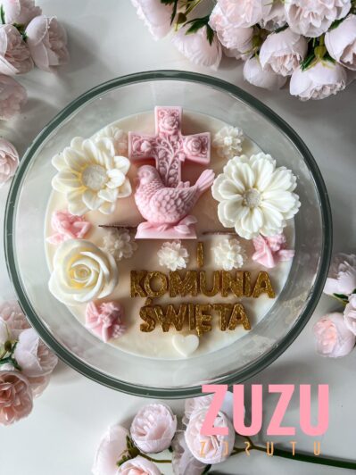 Duża świeca komunijna Gołąbek Róż