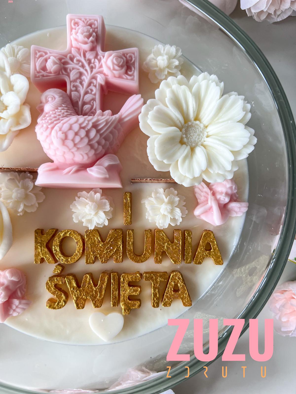 Duża świeca komunijna Gołąbek Róż