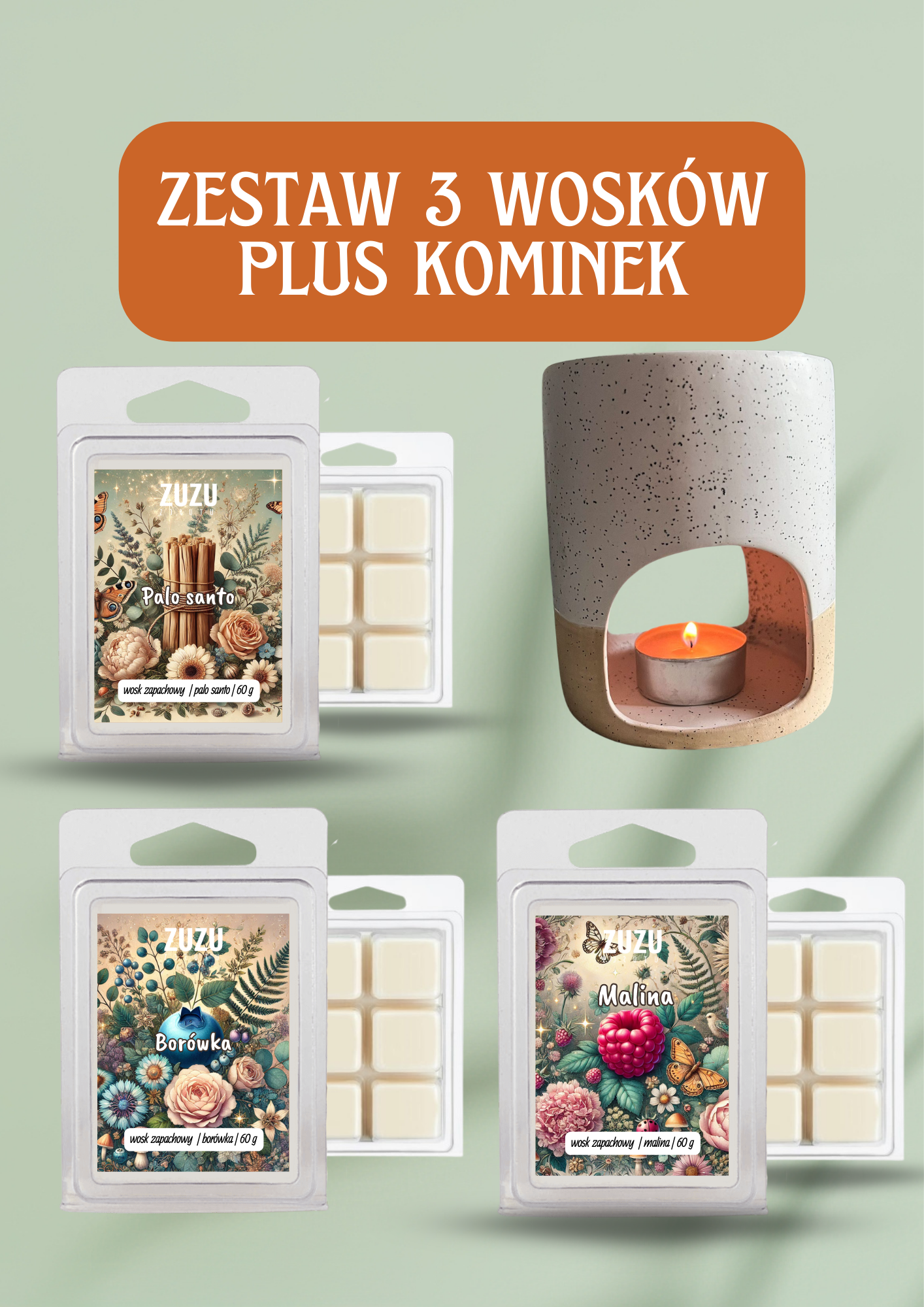 Zestaw 3 wosków plus kominek - sekretny ogród