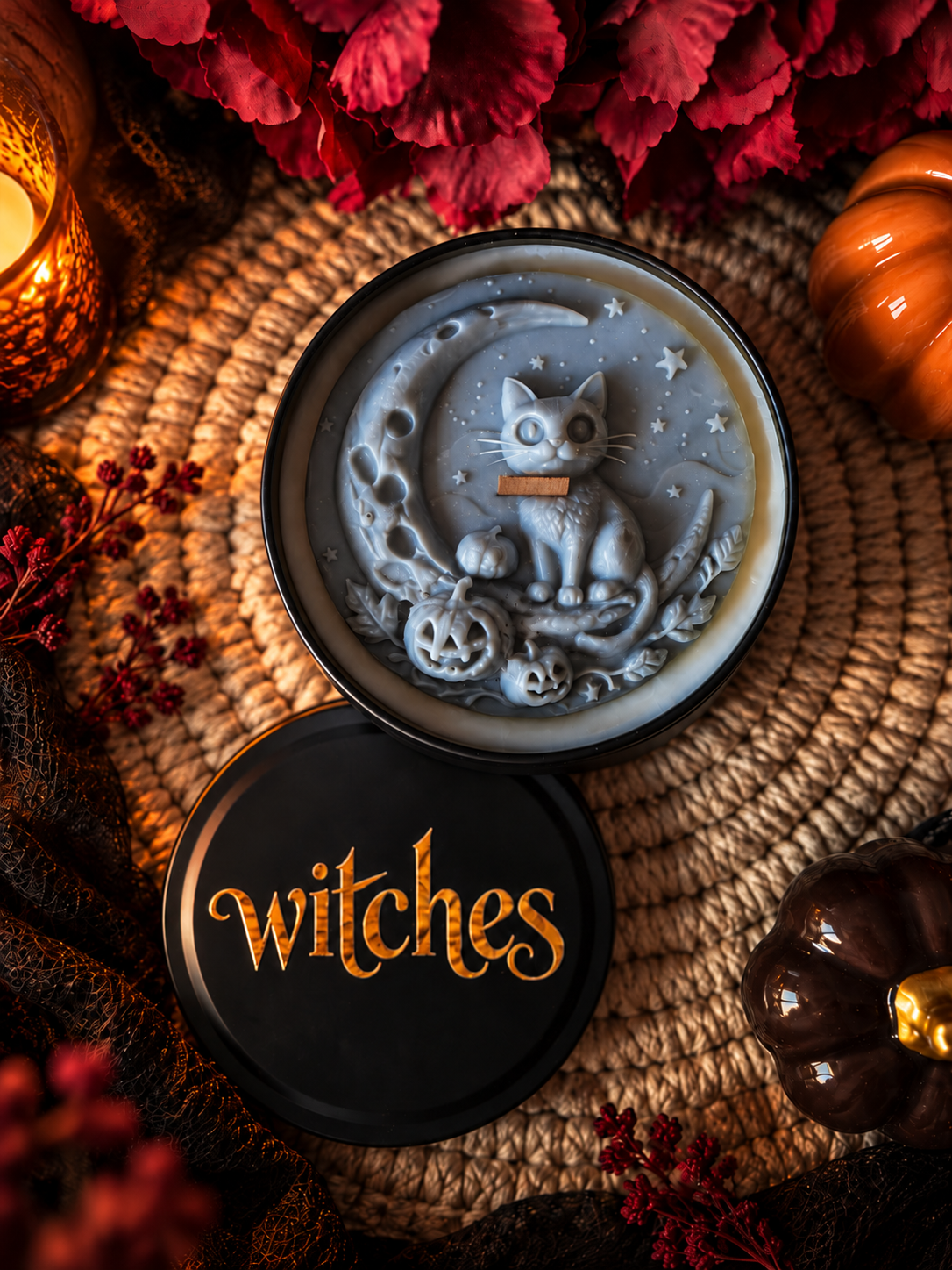 świeca na halloween Witches z drewnianym knotem